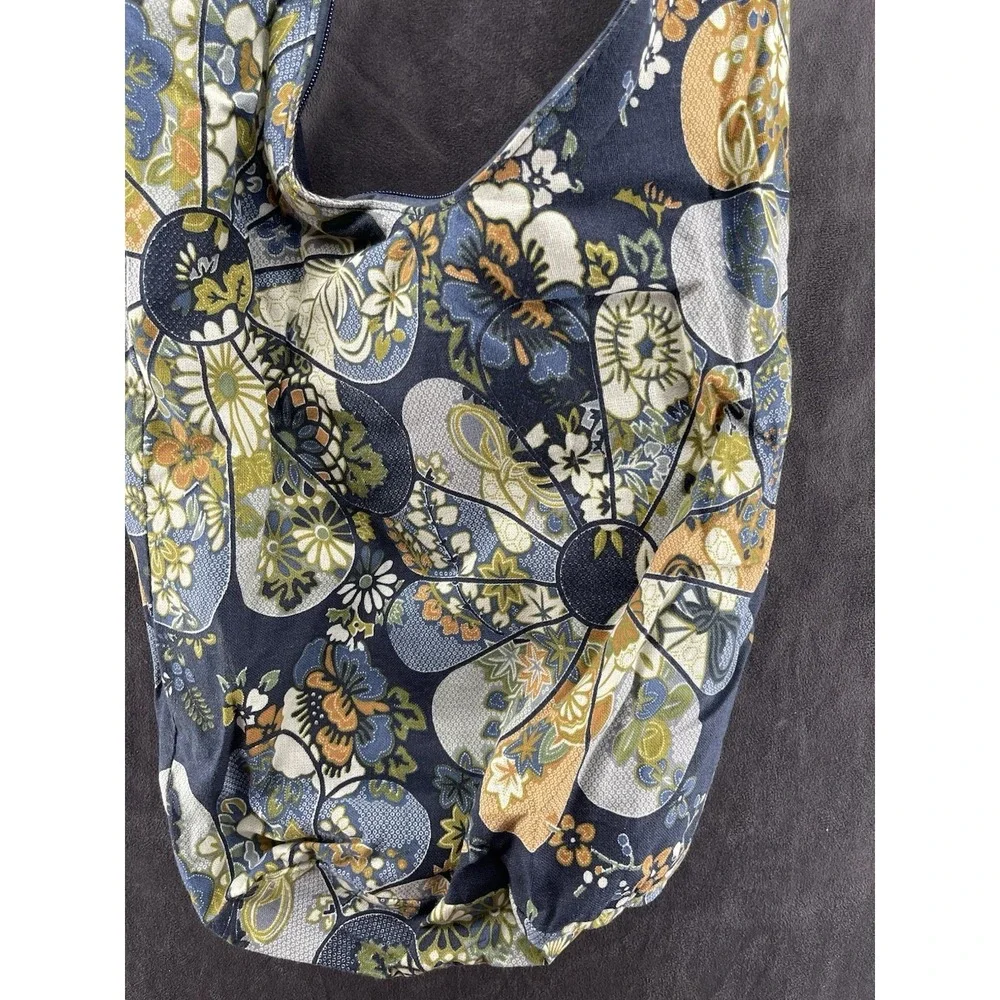 Boho Floral Cotton Sling Crossbody Hobo Bag Blue Hippie Festival Zip Purse
